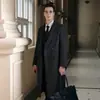 Abrigo de lana de otoño e invierno 100% lana de longitud media para hombre, gabardina, abrigo de lana estilo coreano hasta la rodilla, cachemira no doble cara
