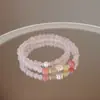 Pulsera de Cristal Rosa Natural para Mujer, Pulsera de Perlas de Cristal Blanco Luna Cristal Rosa para Niñas, Pulsera Pequeña Fresca y de Alta Gama