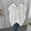 Estilo Outono e Primavera Corte Solto Tamanho Grande 1,0-150kg Jaqueta Simples Sem Mangas de Comprimento Médio Colete com Capuz para Mulheres