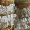 Calcetines de Paraguas Plisados de Algodón Doble Capa Hechos a Mano Color Beige Tiempo Tocado Decorativo Adorno de Encaje 7.5cm