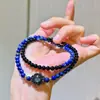 Pulseira de Design com Lápis Lazúli Natural e Ágata Negra de 4mm