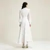 Estilo Europeo Malla Patchwork Bordado de Encaje Vestido Largo Cuello Alto Mangas Abullonadas Cintura Ceñida Elegante Vestido Ropa para Mujer Suministro Transfronterizo