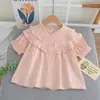Blusas de Verano para Niñas de Manga Corta 100% Algodón Camisas Blancas Nuevo Estilo 2026 Moda de Verano para Niños Venta al por Mayor para Niños de Edad Media