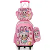 Mochila Escolar Transfronteriza Cáscara Dura 3D Cuero Cóncavo-Convexo Estudiante de Primaria Mochila con Ruedas 5-12 Años Set de Tres Piezas de Dibujos Animados Mochila