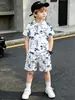 Nova Camisa Polo para Meninos Conjunto de Camiseta e Shorts Estilo Europeu e Americano Estampa Total 3D Fábrica de Origem Atacado Transfronteiriço