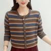 Suéter Rayado con Cuello Redondo y Puntadas, Cubre Vientre Holgado [-Kg], Ropa de Otoño e Invierno para Mujer, Camiseta Base