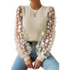 Ropa de Mujer Transfronteriza Europea y Americana Camisa de Gasa con Flores de Malla para Mujer Primavera y Verano 2024 Cuello Redondo Ajustado Jersey Manga Larga