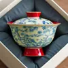 Tazón de Té Rojo Imperial de Cerámica Estilo Chino de una Sola Pieza con Tapa, Taza de Té Personal, Juego de Té Personal del Fabricante Suihan San You