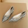 Sapatos Populares de Strass Brilhante para Mulheres 2025 Novos Sapatos Rasos Totalmente de Diamante Sapatos de Bico Quadrado Salto Quadrado Salto Baixo Sapatos Femininos Super Macios Sola Macia