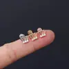 Brinco de Aço Inoxidável com Rosca Interna em Formato de Coroa e Olho, Stud Labial de Fundo Plano com 1.2mm de Espessura, Stud de Cartilagem com Zircônia Microincrustada Joia para Piercing