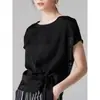 Nuevo producto de verano francés 2026: camiseta fina, ligera, lujosa, de alta gama, favorecedora, de manga corta, con diseño de corbata de lazo