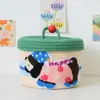 Caja de almacenamiento de escritorio para niños en casa, cesta de almacenamiento tejida a mano con cuerda de algodón estilo ins con tapa, cesta de almacenamiento para artículos varios, transfronterizo