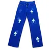 Jeans rectos vintage lavados estilo americano transfronterizos con parches de cuero cruzados, pantalones anchos de moda unisex