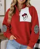 Chamarra de bloque de color con medio cierre y cuello alto para mujer, estilo europeo y americano, con estampado digital 3D, corte holgado estilo callejero y propiedades cortavientos.