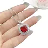 Anillo Abierto de Turmalina Roja Simulada de Gama Alta para Venta en Vivo de Influencer de Moda Set de Joyería de Pendientes de Tachuela Rojos de Zirconia para Mujer