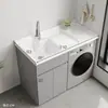 Conjunto Complementar de Armário de Lavanderia para Varanda em Alumínio Colmeia com Gabinete Integrado para Máquina de Lavar e Tanque com Tábua de Lavar