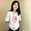 Camiseta de manga larga para niña, nueva y elegante de otoño 2026, top de retazos a rayas, base de algodón puro, imitación de dos piezas para niños mayores