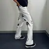 Jeans Acampanados con Estampado de Palma Blanca Marca de Moda Pantalones Cool para la Calle Hip-Hop Americano High Street Pantalones Largos Rectos