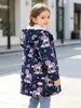 Abrigo de longitud media con capucha para niñas, estampado de unicornios de ensueño a cuadros, color liso, estampado completo, forro polar arcoíris, engrosado para otoño e invierno