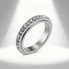 Suministro Directo del Fabricante Venta Caliente Transfronteriza Anillo Giratorio Circular de Diamante de 4 mm para Mujer Joyería de Mano Completamente Diamantada de Acero Inoxidable