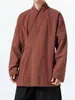 Top de manga larga, corte holgado, estilo chino, con cuello mandarín, manga larga, talla grande, prenda exterior casual otoño/invierno, Hanfu para hombre