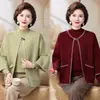 Ropa de otoño e invierno para madre, nuevo suéter de punto elegante talla grande, camisa básica moderna y a la moda para mediana edad y personas mayores, conjunto versátil de dos piezas