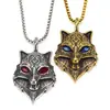 Moda de nicho retro transfronteriza europea y americana, collar de acero inoxidable con colgante de cabeza de lobo incrustado de diamantes, personalidad punk hip hop