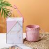 Taza de Cerámica de Mármol Taza para Beber Taza para Avena Desayuno Taza para Café Doméstica de Aspecto Elegante con Tapa y Cuchara