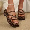 Sandalias de Plataforma Estilo Francés con Cuña Gruesa Estampado de Leopardo para Mujer, Calzado de Verano para Exteriores, Vacaciones en la Playa, Sandalias Romanas Abiertas que Aumentan la Altura