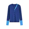 Cárdigan de Punto con Bloques de Color Estilo Chanel, Cuello en V, Manga Larga para Mujer, Nuevo Otoño 2026, Elegante Casual, Top de Moda