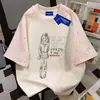 Nueva camiseta de manga corta con estampado de personaje de diseño estilo americano para mujer, verano, corte holgado con mangas raglán, estampado de estrellas, top de algodón puro