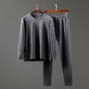 Roupa íntima térmica macia e amigável à pele, de lã e seda, para o inverno, masculina, simples, gola redonda, base, roupas e calças de outono