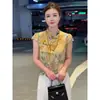 Nova Camisa Top de Manga Curta Irregular com Bordado Jacquard Retro Moda Verão 2026 Estilo Nacional Chinês para Mulheres