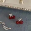 Brincos de Tarraxa de Resina de Cereja Pequena Fofos de Celebridade da Internet Brincos de Fruta Cereja Doce Fresca Temperamento