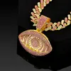 Collar Colgante Ojos de Ángel Diamante Rosa de Dos Tonos Ojos Grandes Joyería Hip-Hop Transfronteriza Europea y Americana Joyería de Moda para Mujer Venta al por Mayor