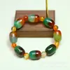 Pulseira Colorida de Ágata Pavão Brasileira com Contas Redondas, Contas de Bambu e Contas Cilíndricas, Pulseira de Jadeíta para Homens e Mulheres, Item Popular de Live Stream