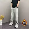 Pantalones casuales gruesos de otoño e invierno transfronterizos, pantalones holgados de pierna ancha y pierna curva, pantalones deportivos de pierna recta de peso pesado estilo americano con forro de felpa