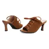 Sandalias de tacón alto para mujer de verano con suelas de goma, antideslizantes, punta abierta, talla grande, de una sola tira, tacón de aguja, sandalias de mujer de color liso