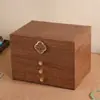 Caja de almacenamiento de joyería de cuatro capas con cerradura, una lujosa caja de joyería de madera retro estilo chino con gran capacidad y cajones