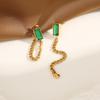 Cadena mayorista transfronteriza de Europa y Estados Unidos, circonita verde, doble cadena, uso apilado, aretes cuadrados Jane esmeralda simples y versátiles de moda para mujer
