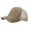 Boné de cinco painéis com borda rasgada desgastada e lavada transfronteiriço, com tela, para homens e mulheres, boné de beisebol retrô com aba de pato respirável, bordado de LOGO personalizado