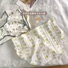 Calcinhas femininas de algodão puro com forro de algodão, estilo estudante, laço, estampa floral pequena, calcinhas triângulo sexy brancas de cintura média respiráveis