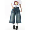 Pantalones cortos de mezclilla negra estilo americano para mujer y hombre, pantalones de verano vintage de longitud media, shorts holgados de pierna recta, shorts de talla grande
