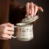 Taza de Agua de Cerámica Ru Kiln Dunhuang, Taza de Cerámica para el Hogar con Tapa, Taza de Té Personal para la Oficina, Taza de Café de Alta Gama
