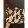 Conjunto de Pijama Camisola Estilo Coreano Retrô Garota Picante Estampa de Leopardo para Mulheres, Verão Fino Puro Desejo Casual Regata e Shorts Conjunto para Casa