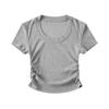 Camiseta de Manga Corta con Cuello Redondo Grande para Mujer, Vintage, Cintura Alta, Ultracorta, Spice Girls, Plisada Lateral, Ajustada, Color Sólido, Top Corto para Verano