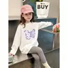 Camiseta de algodão puro com estampa de desenho animado para meninas, manga longa, corte solto casual estilo coreano, camiseta básica casual fofa para crianças, primavera e outono
