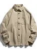 Camisa masculina de manga comprida, cor sólida, corte solto, estilo japonês, para primavera e outono, jaqueta casual versátil, simples e estilosa, moderna