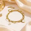 Pulseira de titânio e aço com pérolas para mulheres, moda europeia e americana, pulseira de aço inoxidável com pingente de concha em formato de coração, joias em formato de coração banhadas a ouro
