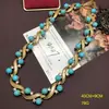 Joyería Vintage de la Edad Media Antigua Collar de Turquesa Pendientes Largos que rozan el Hombro Traje Oro Viejo Retro Joyería Versátil